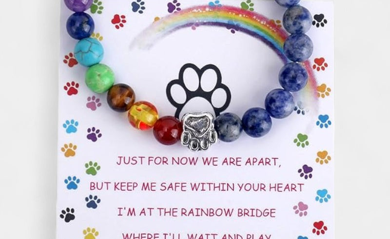 Virelle-Armband-Virelle | Armband – natuurstenen kralen, pootafdrukbedel, elastisch ontwerp, gedenksieraad