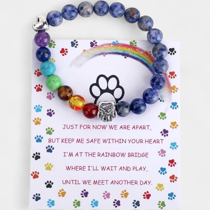 Virelle-Armband-Virelle | Armband – natuurstenen kralen, pootafdrukbedel, elastisch ontwerp, gedenksieraad