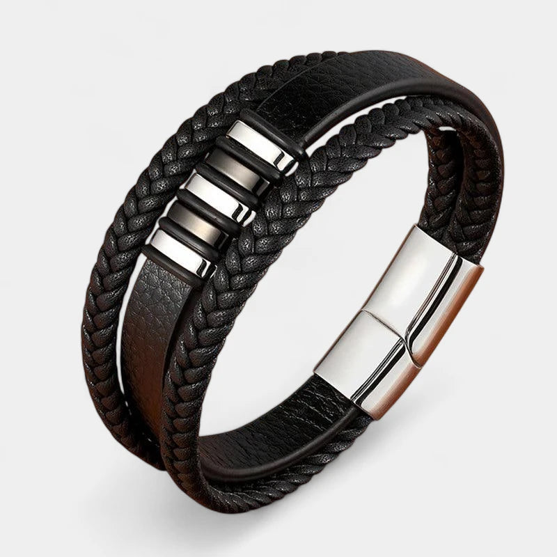 Virelle-Armbanden-Virelle | Heren Armband – Echt Leer, Gevlochten Band, Roestvrijstalen Accenten