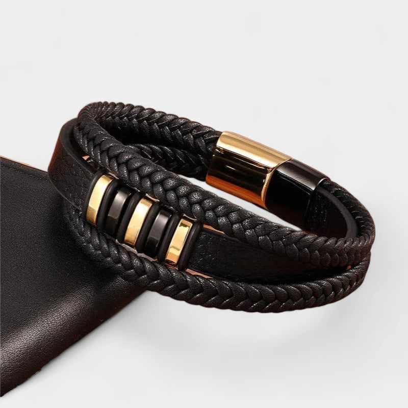Virelle-Armbanden-Virelle | Heren Armband – Echt Leer, Gevlochten Band, Roestvrijstalen Accenten