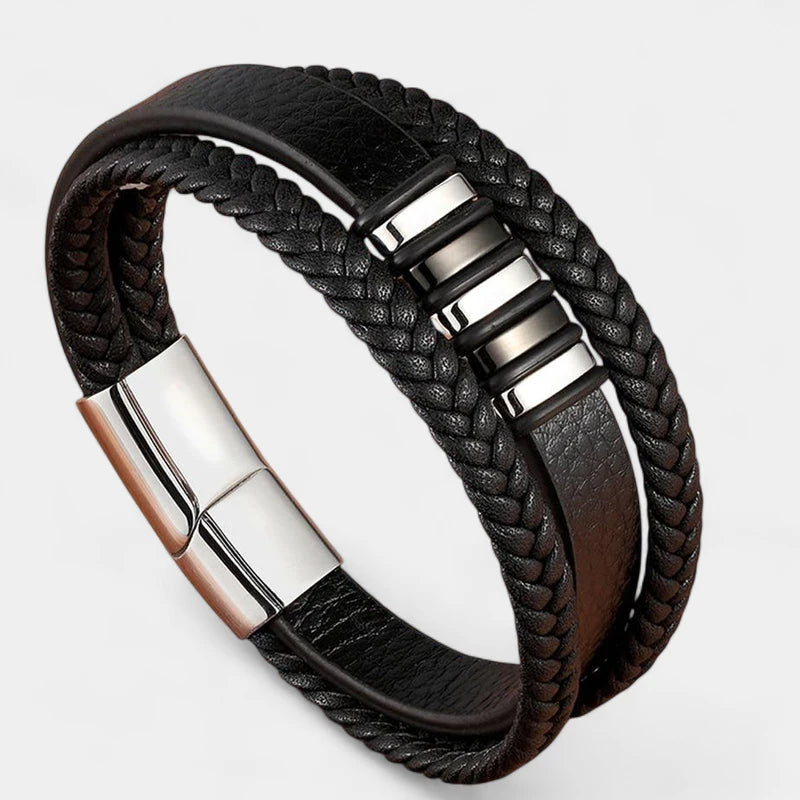 Virelle-Armbanden-Virelle | Heren Armband – Echt Leer, Gevlochten Band, Roestvrijstalen Accenten