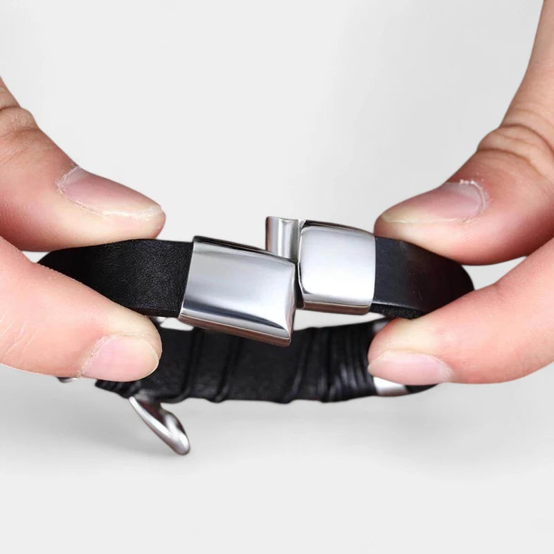 Virelle-Armbanden-Virelle | Heren Armband – Echt Leer, Gevlochten Band, Roestvrijstalen Accenten