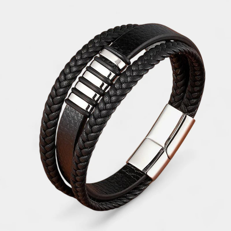 Virelle-Armbanden-Virelle | Heren Armband – Echt Leer, Gevlochten Band, Roestvrijstalen Accenten