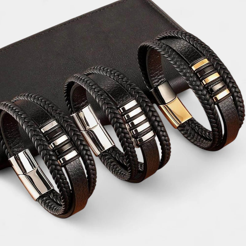 Virelle-Armbanden-Virelle | Heren Armband – Echt Leer, Gevlochten Band, Roestvrijstalen Accenten