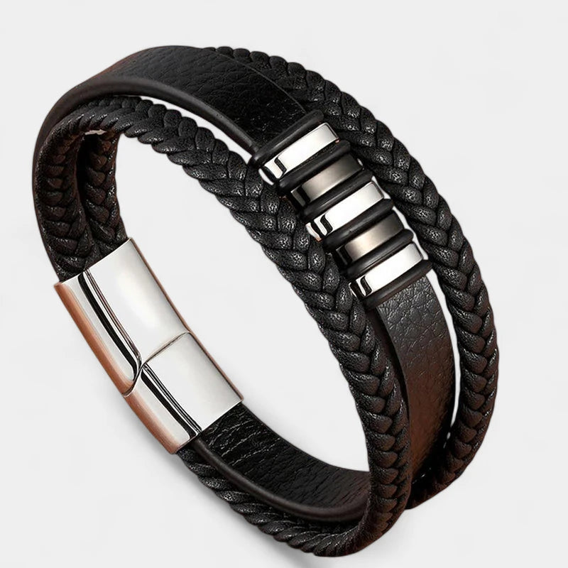 Virelle-Armbanden-Virelle | Heren Armband – Echt Leer, Gevlochten Band, Roestvrijstalen Accenten