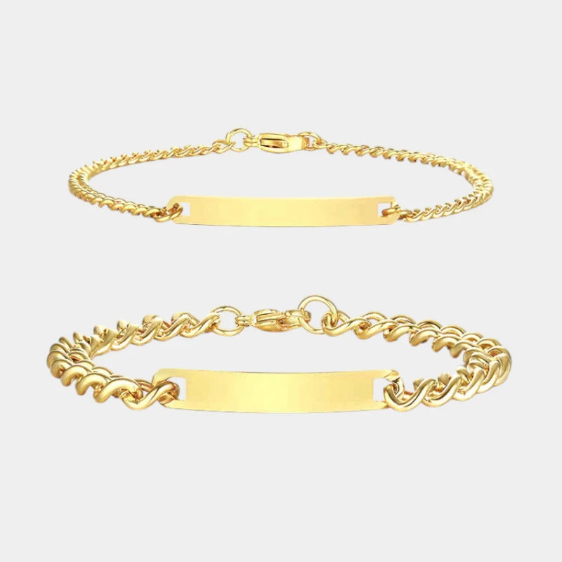 Virelle-Armbanden-Virelle | Koppel Armbanden – Graveerbare Plaat, Gepolijste Afwerking, Tijdloos Cadeau