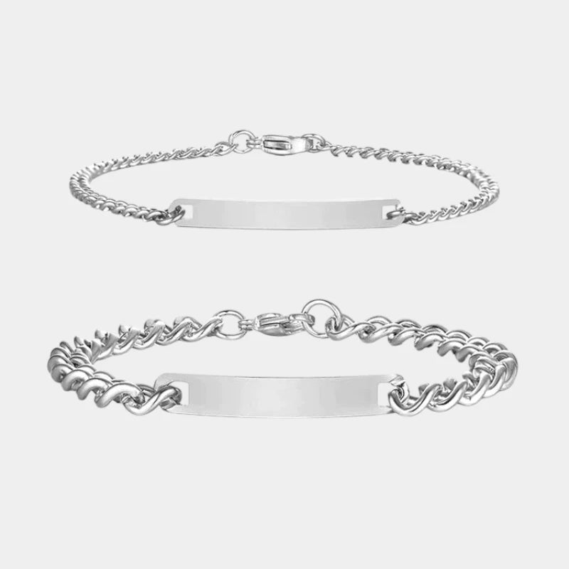 Virelle-Armbanden-Virelle | Koppel Armbanden – Graveerbare Plaat, Gepolijste Afwerking, Tijdloos Cadeau