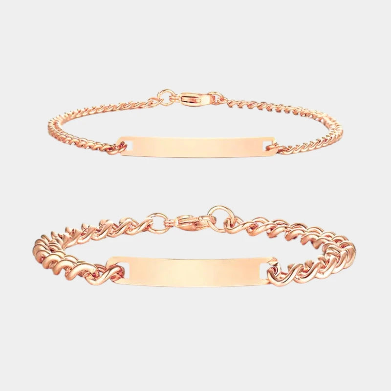 Virelle-Armbanden-Virelle | Koppel Armbanden – Graveerbare Plaat, Gepolijste Afwerking, Tijdloos Cadeau
