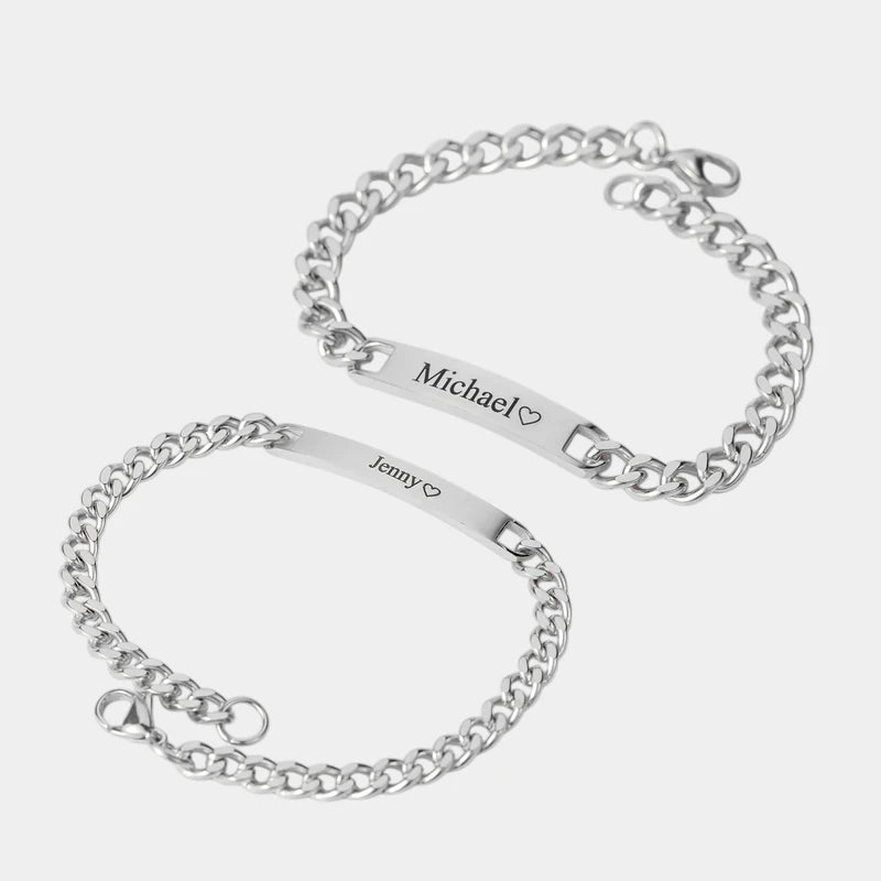 Virelle-Armbanden-Virelle | Koppel Armbanden – Graveerbare Plaat, Gepolijste Afwerking, Tijdloos Cadeau