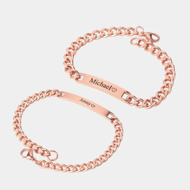 Virelle-Armbanden-Virelle | Koppel Armbanden – Graveerbare Plaat, Gepolijste Afwerking, Tijdloos Cadeau