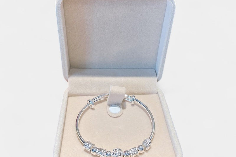 Virelle-Bangle Bracelet-Virelle Armband - Zilveren bangle armband met holle kraal