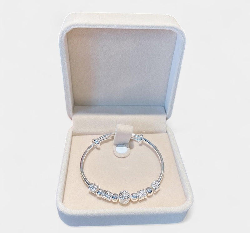 Virelle-Bangle Bracelet-Virelle Armband - Zilveren bangle armband met holle kraal