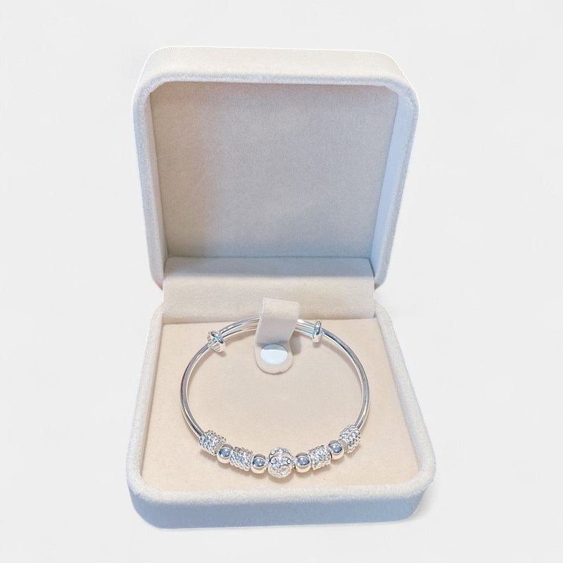 Virelle-Bangle Bracelet-Virelle Armband - Zilveren bangle armband met holle kraal