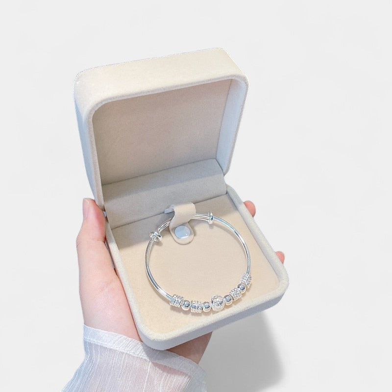 Virelle-Bangle Bracelet-Virelle Armband - Zilveren bangle armband met holle kraal