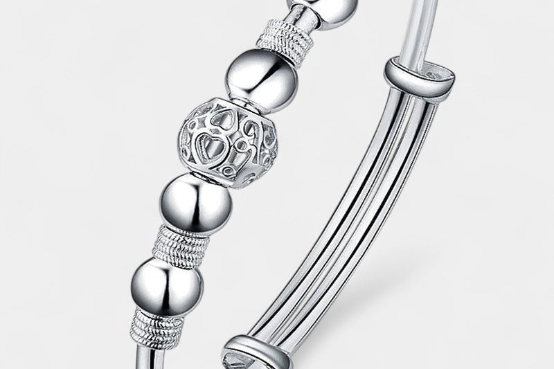 Virelle-Bangle Bracelet-Virelle Armband - Zilveren bangle armband met holle kraal