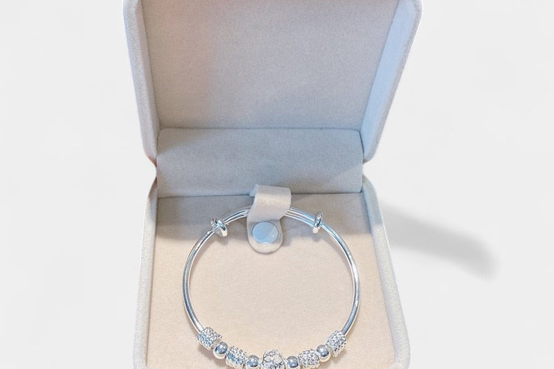 Virelle-Bangle Bracelet-Virelle Armband - Zilveren bangle armband met holle kraal