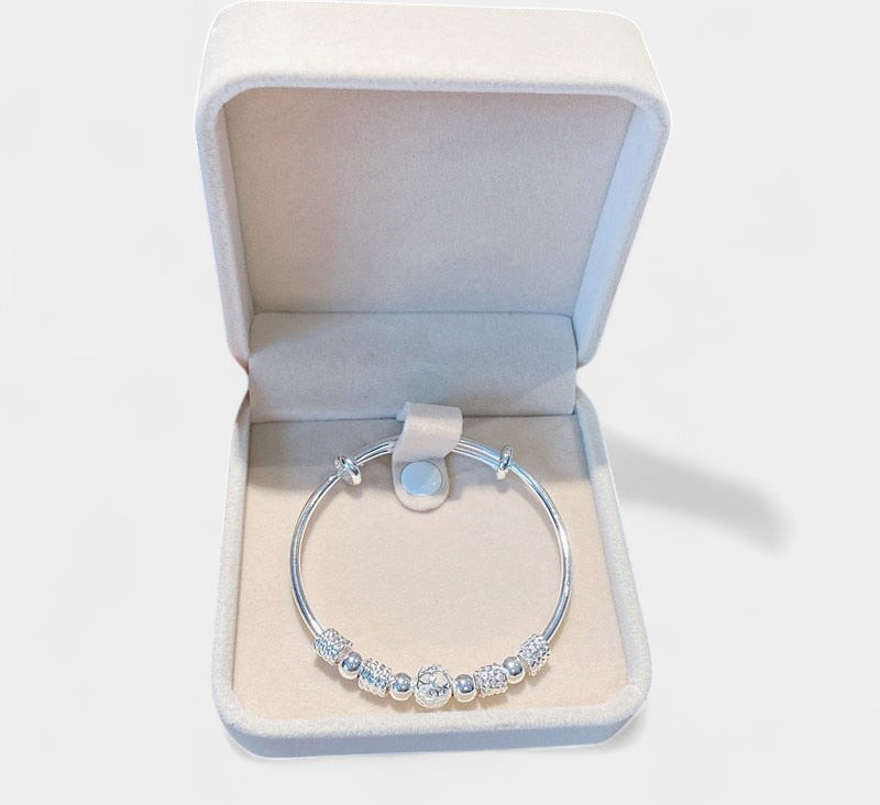 Virelle-Bangle Bracelet-Virelle Armband - Zilveren bangle armband met holle kraal