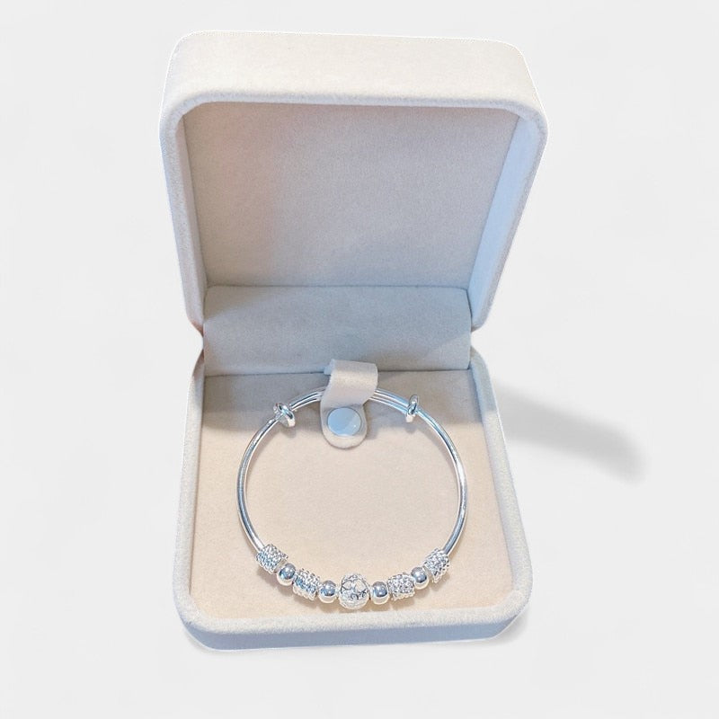 Virelle-Bangle Bracelet-Virelle Armband - Zilveren bangle armband met holle kraal