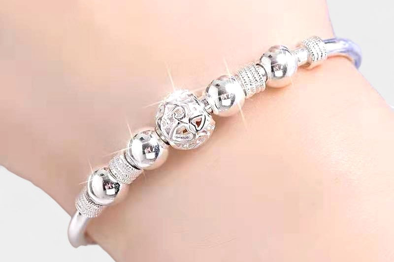 Virelle-Bangle Bracelet-Virelle Armband - Zilveren bangle armband met holle kraal
