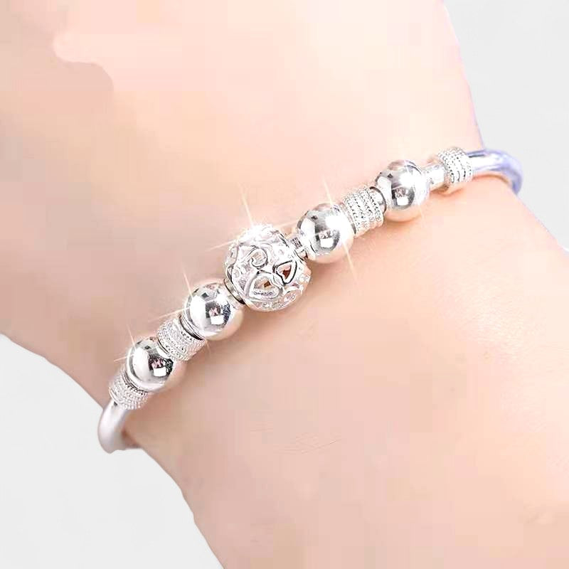 Virelle-Bangle Bracelet-Virelle Armband - Zilveren bangle armband met holle kraal