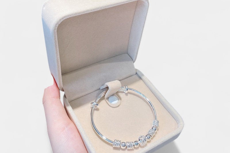 Virelle-Bangle Bracelet-Virelle Armband - Zilveren bangle armband met holle kraal