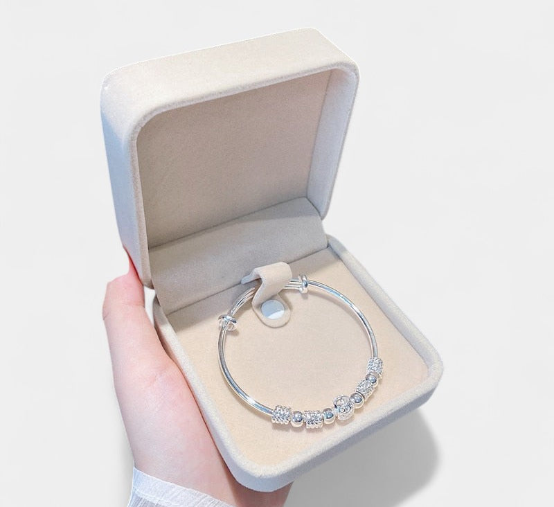 Virelle-Bangle Bracelet-Virelle Armband - Zilveren bangle armband met holle kraal