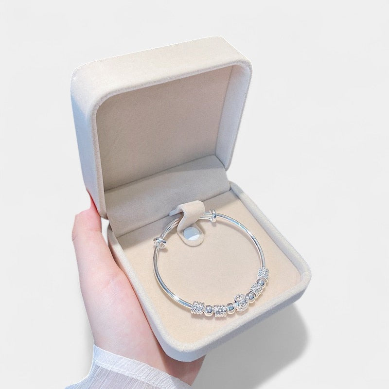 Virelle-Bangle Bracelet-Virelle Armband - Zilveren bangle armband met holle kraal