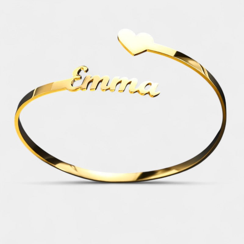 Virelle-Bracelet-Virelle Armband - Rvs open cuff armband met hartbedel en naam