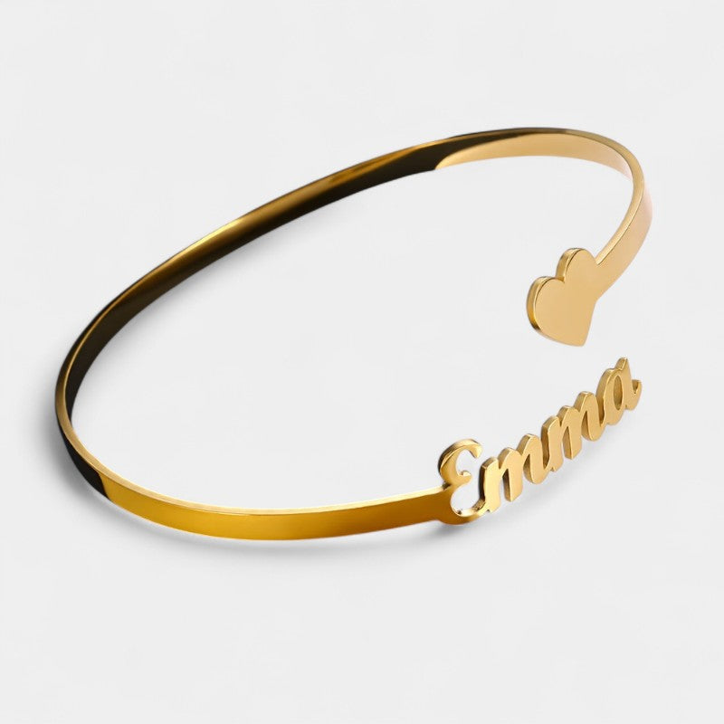Virelle-Bracelet-Virelle Armband - Rvs open cuff armband met hartbedel en naam