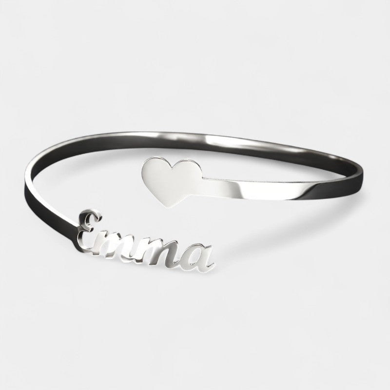 Virelle-Bracelet-Virelle Armband - Rvs open cuff armband met hartbedel en naam