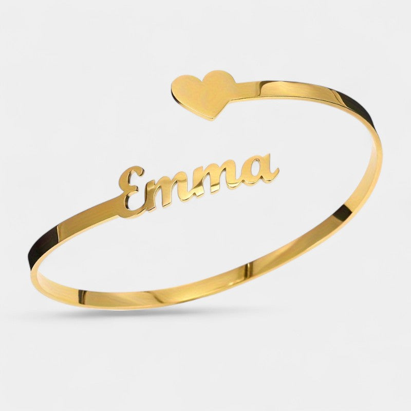 Virelle-Bracelet-Virelle Armband - Rvs open cuff armband met hartbedel en naam