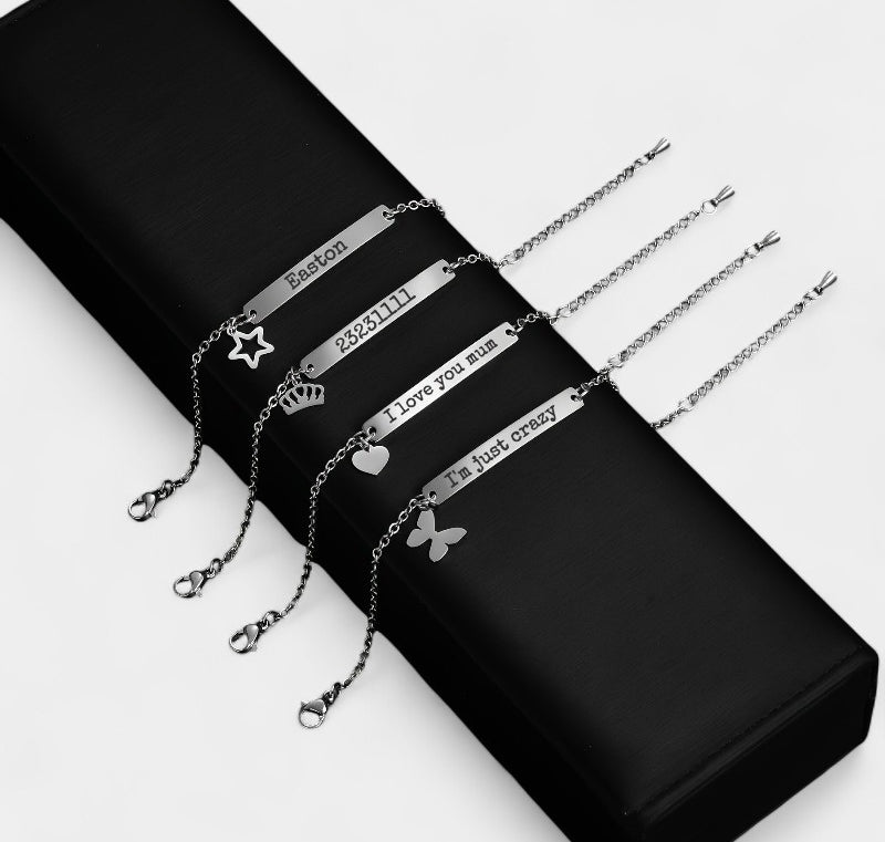 Virelle-Bracelet-Virelle Armband of Enkelband - Titanium stalen armband met hart- en sterbedels