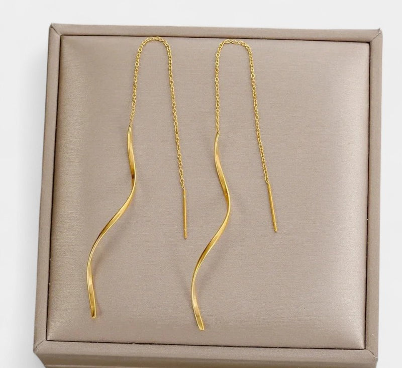 Virelle-Earrings-Virelle Oorbellen - Moderne wave bar threader oorbellen