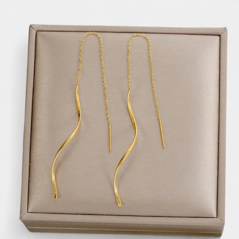 Virelle-Earrings-Virelle Oorbellen - Moderne wave bar threader oorbellen