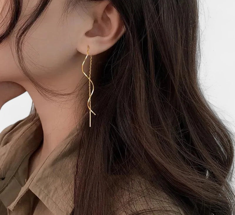 Virelle-Earrings-Virelle Oorbellen - Moderne wave bar threader oorbellen