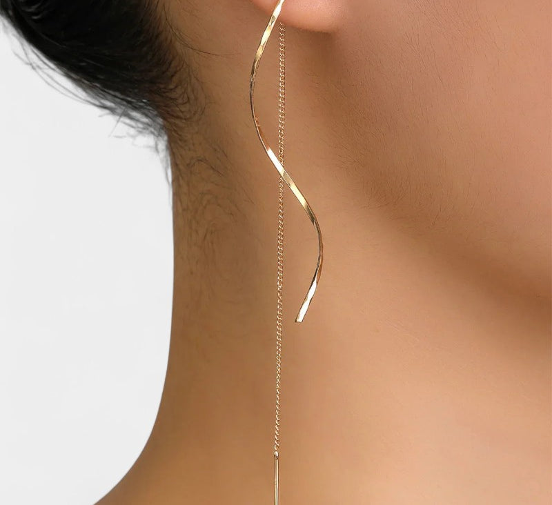 Virelle-Earrings-Virelle Oorbellen - Moderne wave bar threader oorbellen