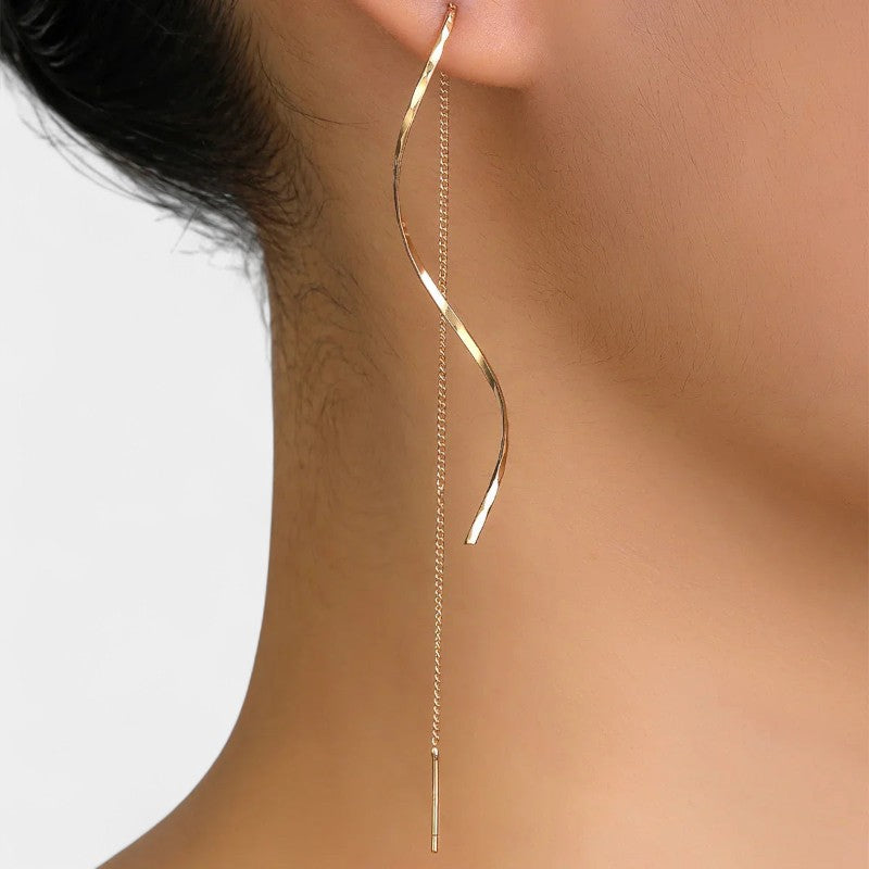 Virelle-Earrings-Virelle Oorbellen - Moderne wave bar threader oorbellen