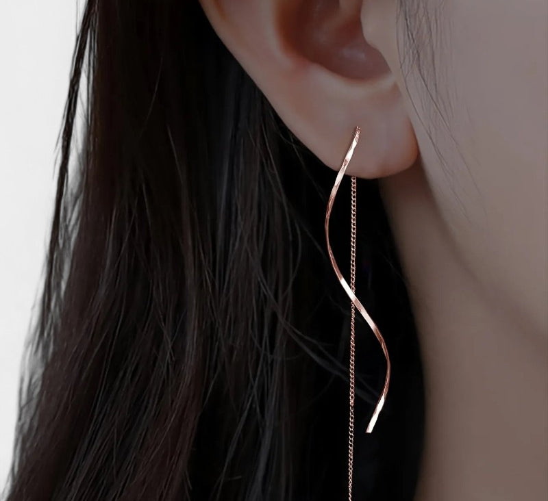 Virelle-Earrings-Virelle Oorbellen - Moderne wave bar threader oorbellen