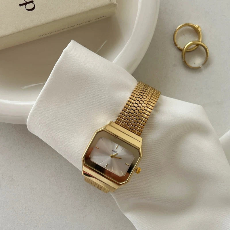 Virelle-Horloges-Virelle | Dames Horloge – Retro Kastvorm, Geweven Stalen Band, Minimalistische Wijzerplaat