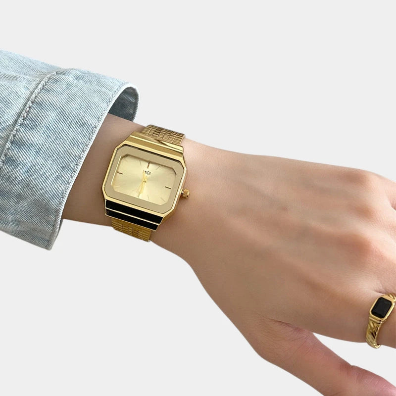 Virelle-Horloges-Virelle | Dames Horloge – Retro Kastvorm, Geweven Stalen Band, Minimalistische Wijzerplaat