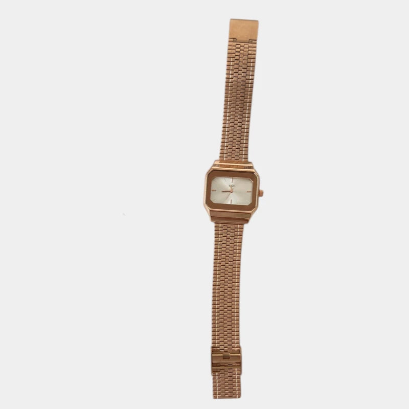 Virelle-Horloges-Virelle | Dames Horloge – Retro Kastvorm, Geweven Stalen Band, Minimalistische Wijzerplaat