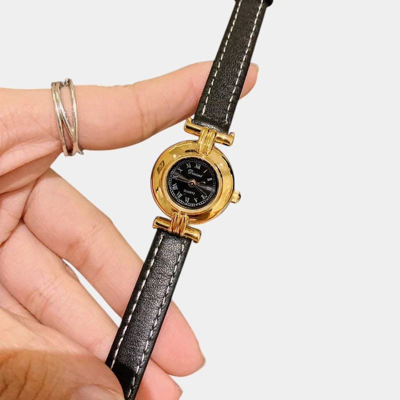 Virelle-Horloges-Virelle | Dames Horloge – Retro Ronde Kast, Leren Band met Stiksel