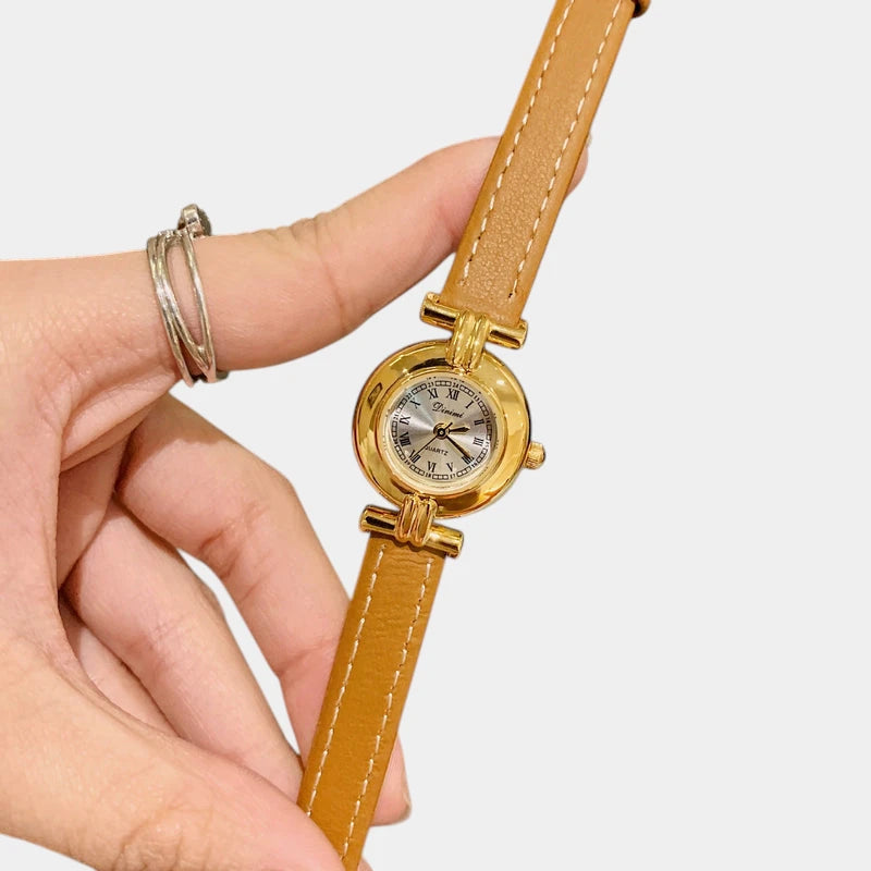 Virelle-Horloges-Virelle | Dames Horloge – Retro Ronde Kast, Leren Band met Stiksel