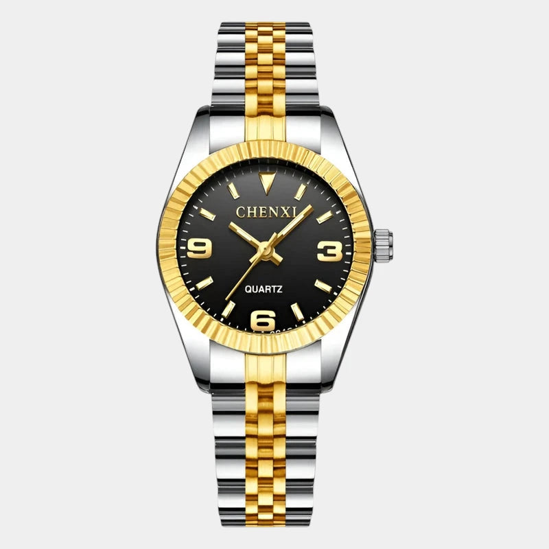 Virelle-Horloges-Virelle | Dames Horloge – Ronde Kast, Roestvrijstalen Band, Geribbelde Bezel