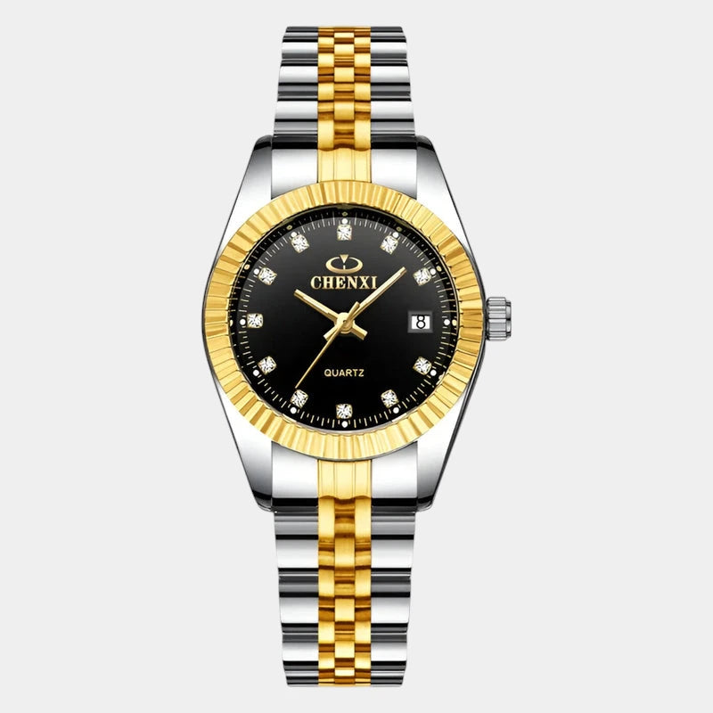 Virelle-Horloges-Virelle | Dames Horloge – Ronde Kast, Roestvrijstalen Band, Geribbelde Bezel