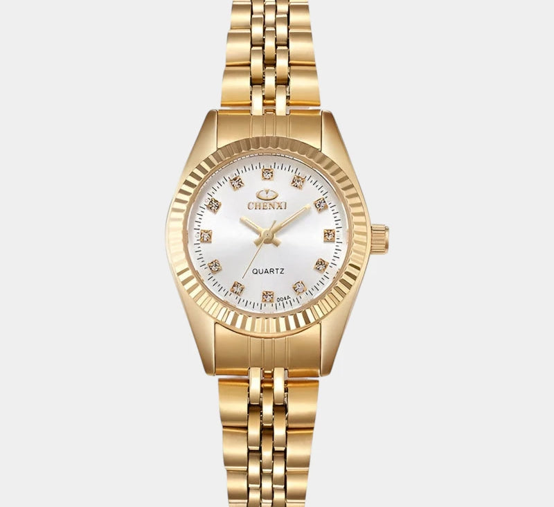 Virelle-Horloges-Virelle | Dames Horloge – Ronde Kast, Roestvrijstalen Band, Geribbelde Bezel