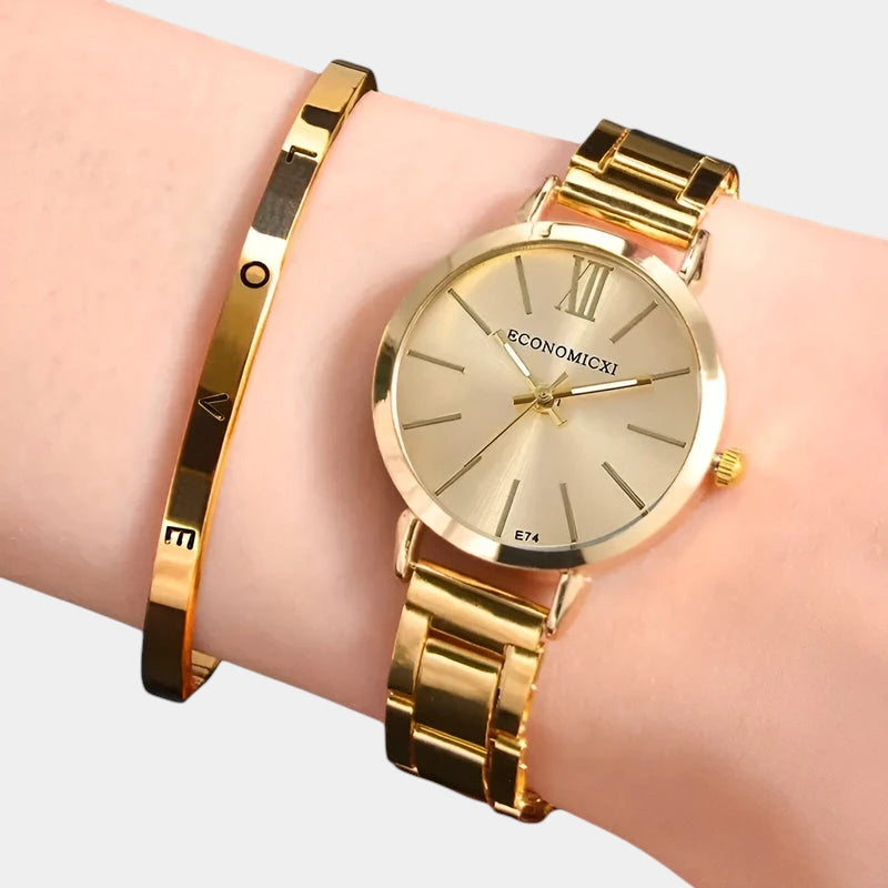 Virelle-Horloges-Virelle | Dames Horloge – Ronde Kast van Metaal, Strakke Wijzerplaat, Met Armband