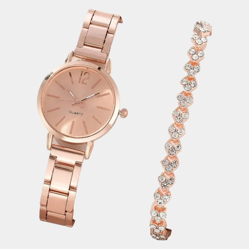 Virelle-Horloges-Virelle | Dames Horloge – Ronde Kast van Metaal, Strakke Wijzerplaat, Met Armband