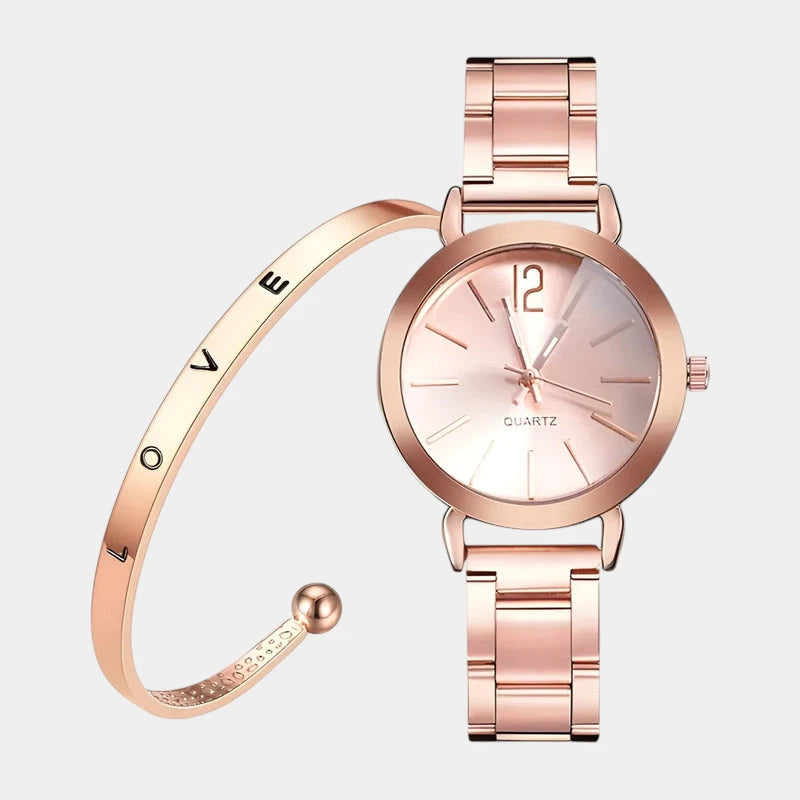 Virelle-Horloges-Virelle | Dames Horloge – Ronde Kast van Metaal, Strakke Wijzerplaat, Met Armband