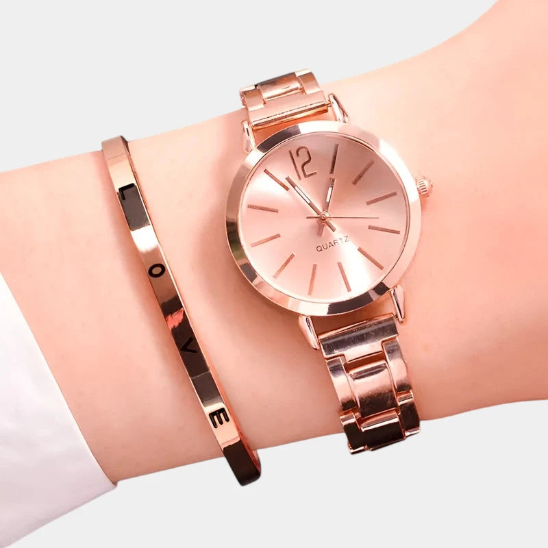 Virelle-Horloges-Virelle | Dames Horloge – Ronde Kast van Metaal, Strakke Wijzerplaat, Met Armband